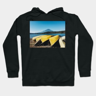 Mount Fuji - Yellow Canoes on Lake Yamanaka Shore (Japan) Hoodie